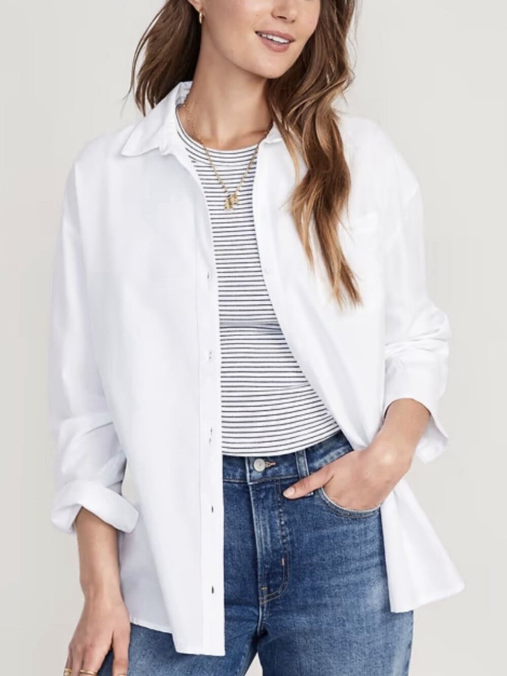 Old Navy The Boyfriend Shirt Classic White Button Down Top 100% Cotton Summer XL